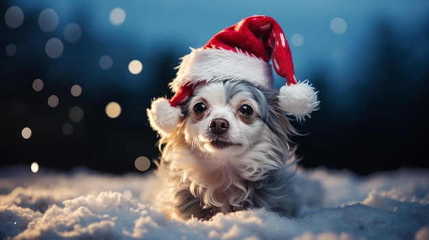 Festive Pup Santa Claus Hat Adorned Canine