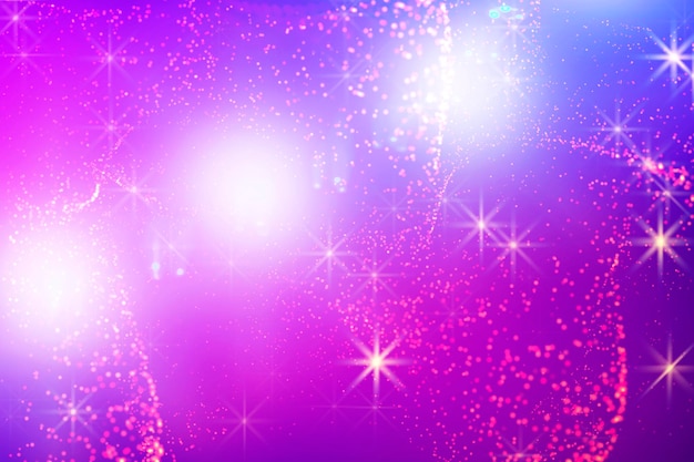 Festive purple background with pink salute spots and white shining stars Flyer for congratulations