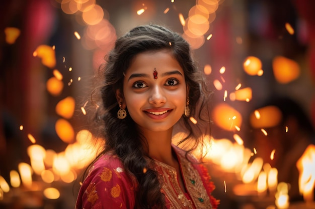 Festive Radiance Indian Woman Immersed in the Joy of Diwali Celebration