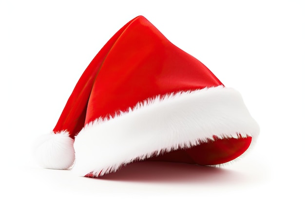 A Festive red Santa hat with a white pompom Christmas Holidays isolated white background