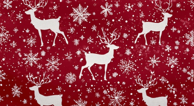 Photo festive red and white pattern featuring reindeer and snowflakes during the holiday season