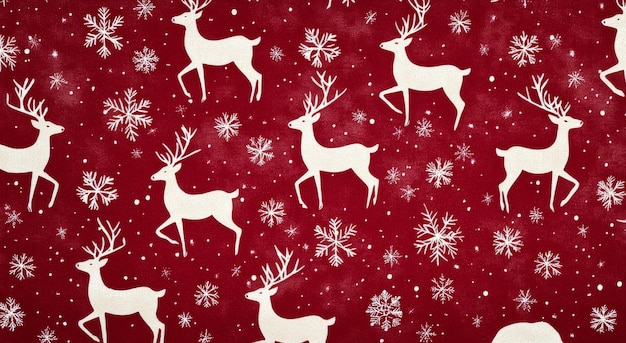 Photo festive red and white pattern featuring reindeer and snowflakes during the holiday season