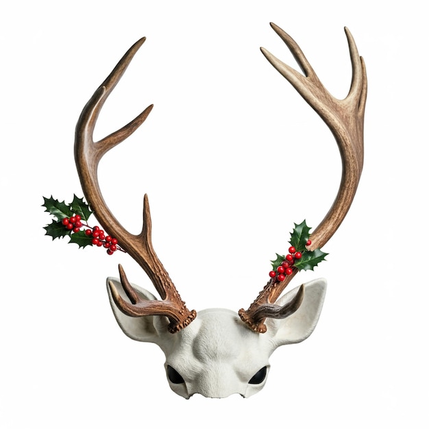 Photo festive reindeer antlers adorned with holly berries