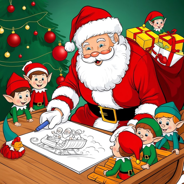 Photo festive santa claus drawing for holiday cheer