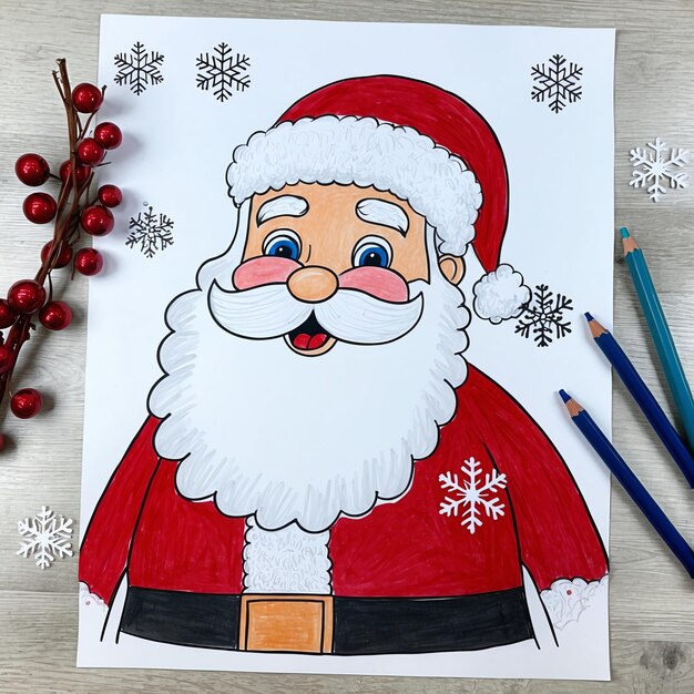 Photo festive santa claus drawing for holiday cheer