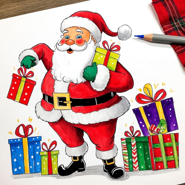 Photo festive santa claus drawing for holiday cheer