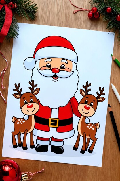 Photo festive santa claus drawing for holiday cheer