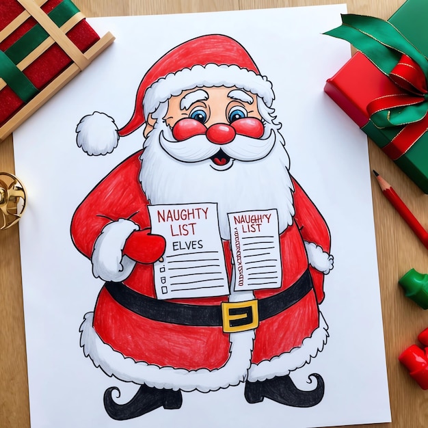 Photo festive santa claus drawing for holiday cheer