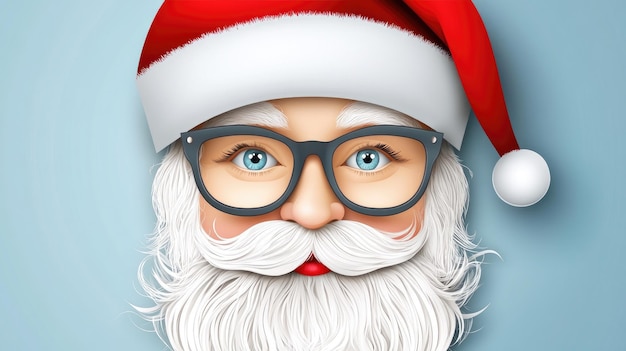 Festive Santa Claus vector illustration with glasses and a cheerful expression on a light background