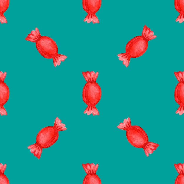 Festive seamless pattern with candy in a red wrapper