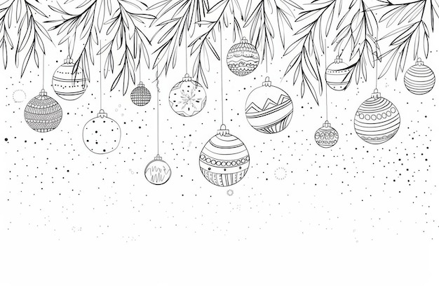 Photo festive season greetings handdrawn christmas ornaments and winter foliage illustration