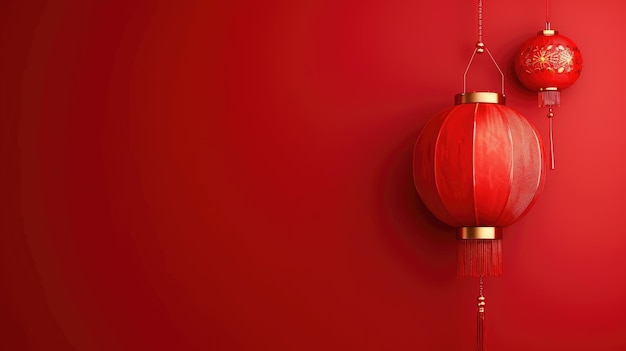 Festive Simplicity Hanging Red Lanterns on a Clean Scarlet Background for Chinese New Year