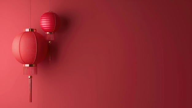 Festive Simplicity Hanging Red Lanterns on a Clean Scarlet Background for Chinese New Year