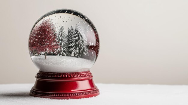 Photo festive snow globe closeup on white background with copy space for text