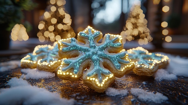 Festive Snowflake Cookies with Christmas Lights