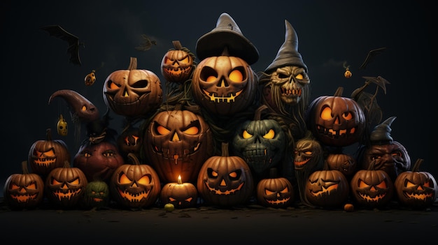 Festive And Spooky Spirit Of Halloween Pumpkin Dark Background Generative AI