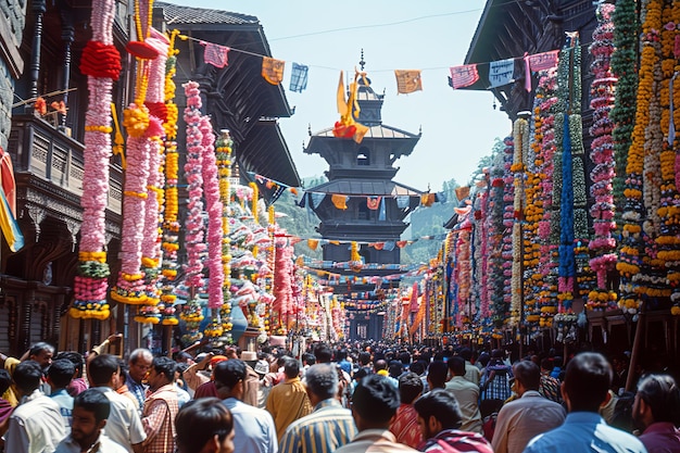 Festive Street Scene in Nepal