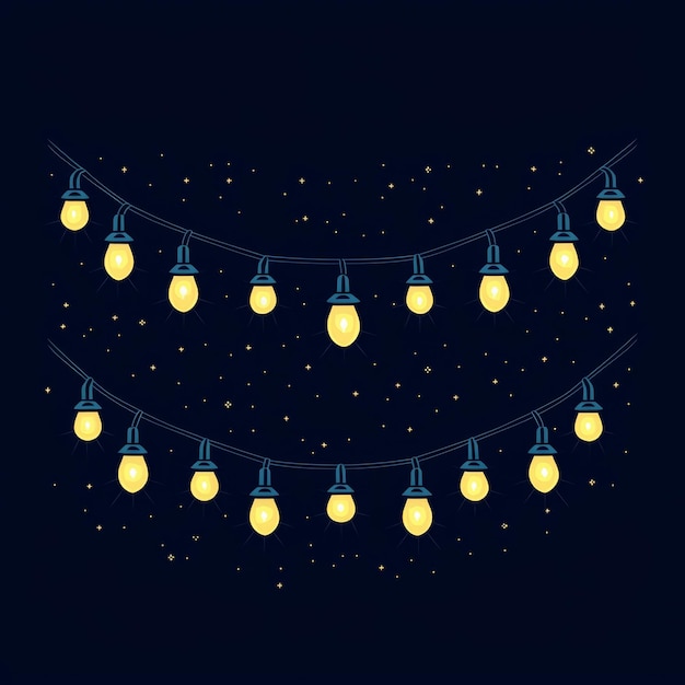 Festive String Lights with Starry Night Background