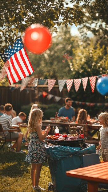 A festive summer BBQ with family and friends filled with laughter and warmth under the summer sun