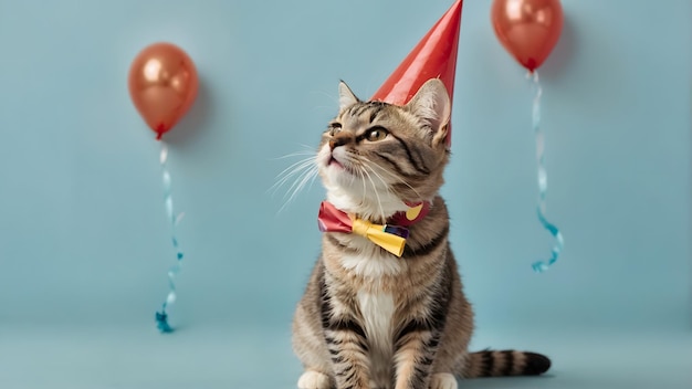 Festive Tabby Cat Wearing a Party Hat