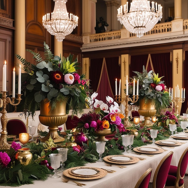 Festive table decoration elements flora luxury hall