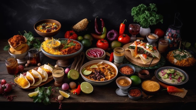 Festive table with appetizing dishes on cinco de mayo holiday