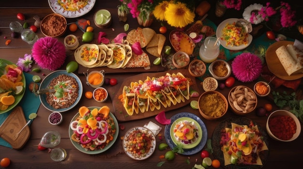 Festive table with appetizing dishes on cinco de mayo holiday