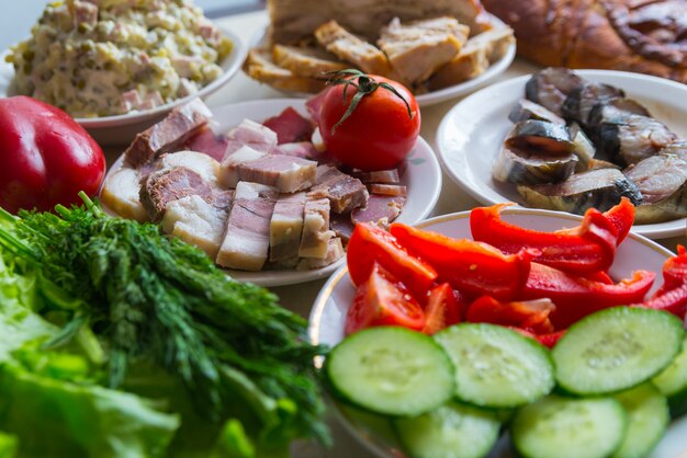 Festive table with homemade country food