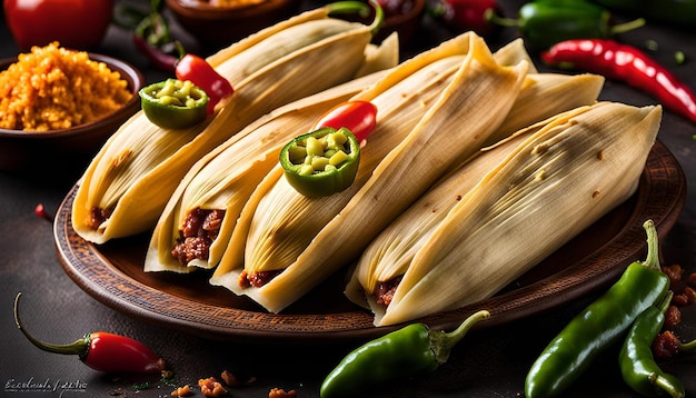 Festive Tamales Decorated with Sliced Jalapenos