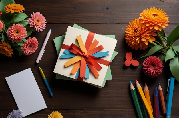 Festive Teachers Day Scene with Thank You Notes Books and Flowers