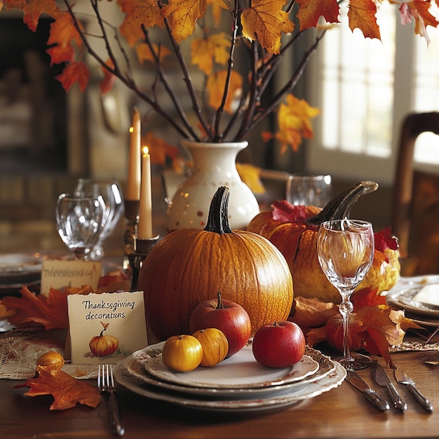 Photo festive thanksgiving decorations autumn centerpieces table settings and seasonal ornaments