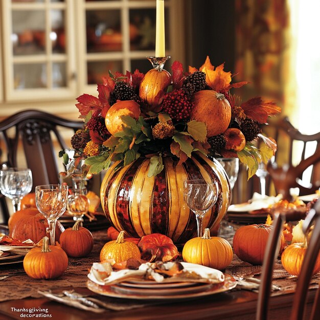 Photo festive thanksgiving decorations autumn centerpieces table settings and seasonal ornaments