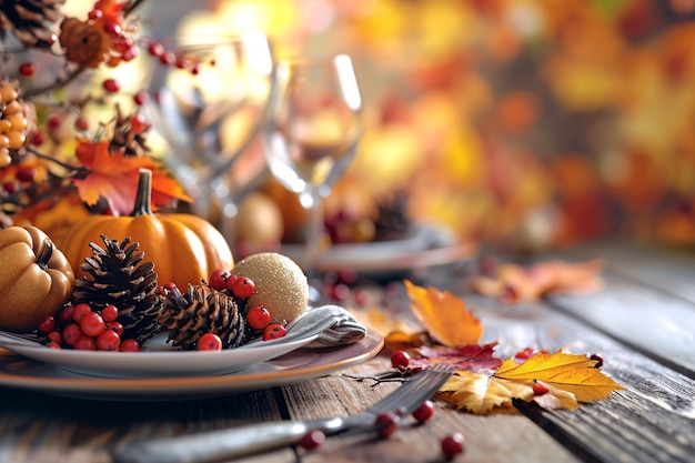 Photo festive thanksgiving dining table with autumn decorations