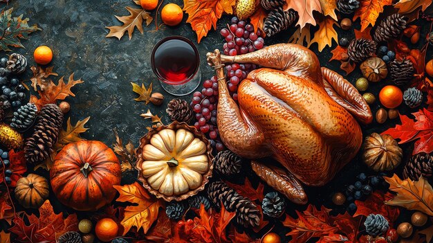 Photo festive thanksgiving table layout with autumn decor