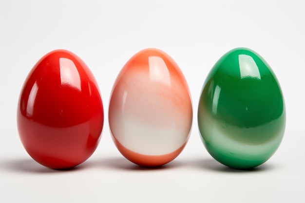 Festive Trio Three Eggs Painted in Red Green and Blue