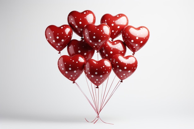 Festive Valentine's Day scene Heartshaped balloons confetti white background