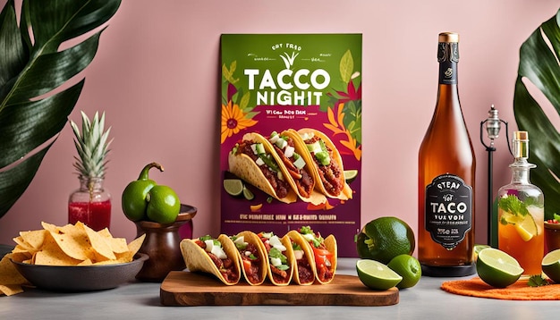 Photo festive vegan taco night setup with a diy bar