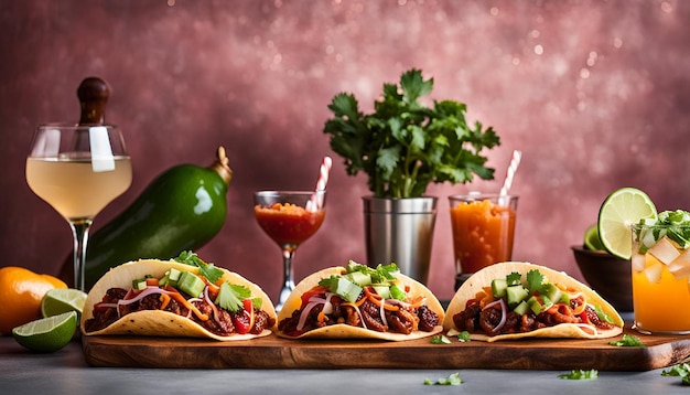 Photo festive vegan taco night setup with a diy bar