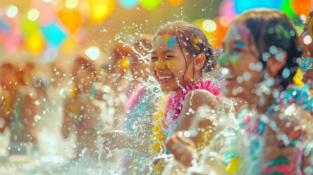 Festive Water Splashing Children Playing in Pool