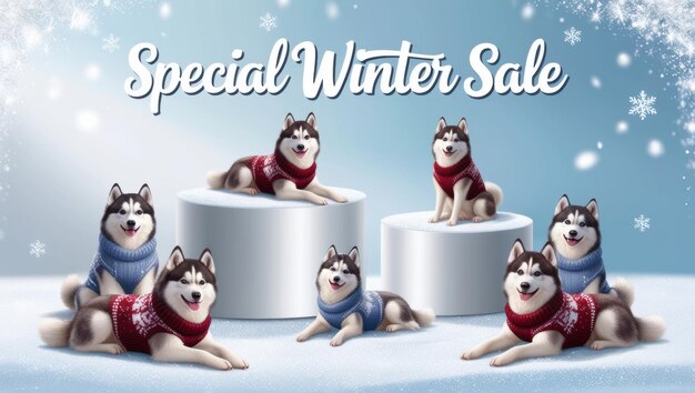 Festive Winter Sale Christmas Animals and Holiday Background Design