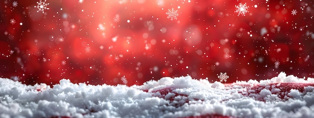 Photo festive winter wonderland bold red background with a white snow banner draped across