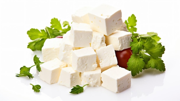 Feta Cheese for Greek Salad on White Background