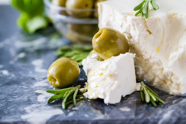 Photo feta, olives, rosemary