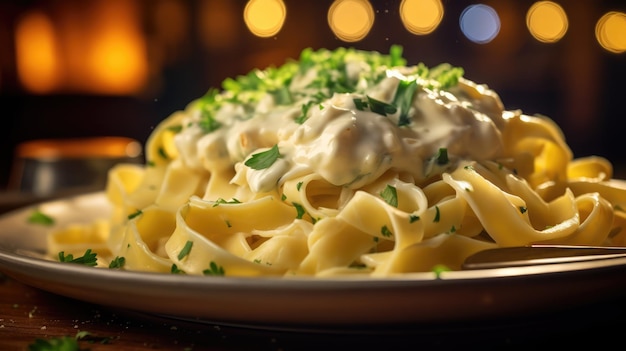 Fettuccine Alfredo or fettuccine al burro is an Italian pasta dish