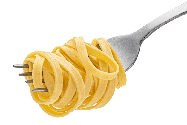 Fettuccine on fork spaghetti isolated on white background