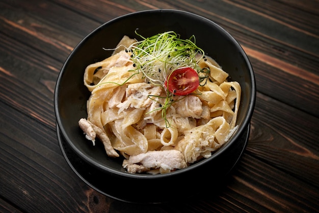 Fettuccine pasta with chicken and cheese