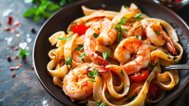 Fettuccine Pasta with Shrimp Tomatoes and Herbs