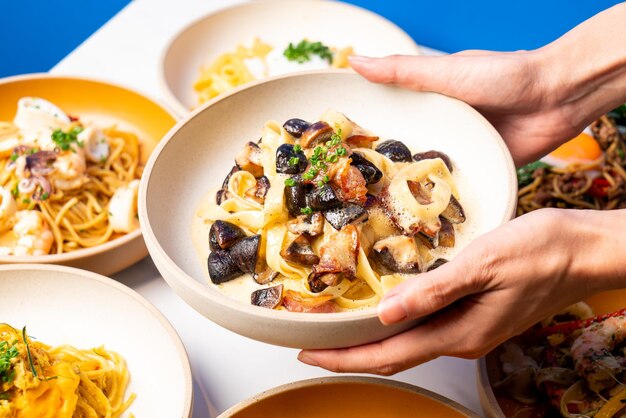 Fettuccine truffle mushroom on plate