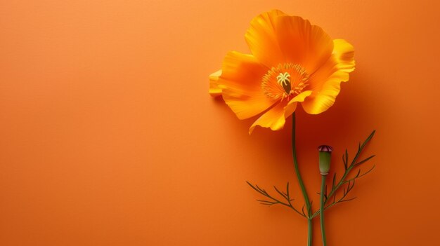 A few California Poppy clean vibrant orange background