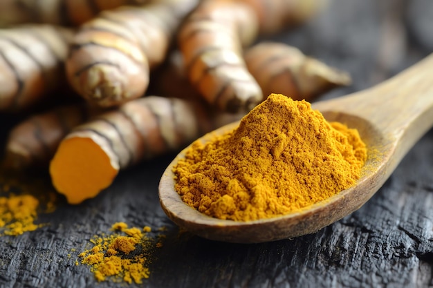 a few clumps of orange and yellow spice sit on a table